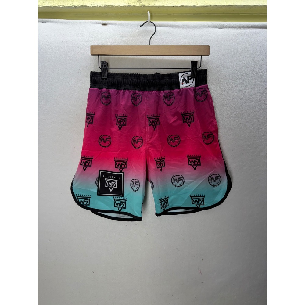 Nearfall Wrestling Training Shorts Mens M Pink Teal Ombre Logo MMA 3497